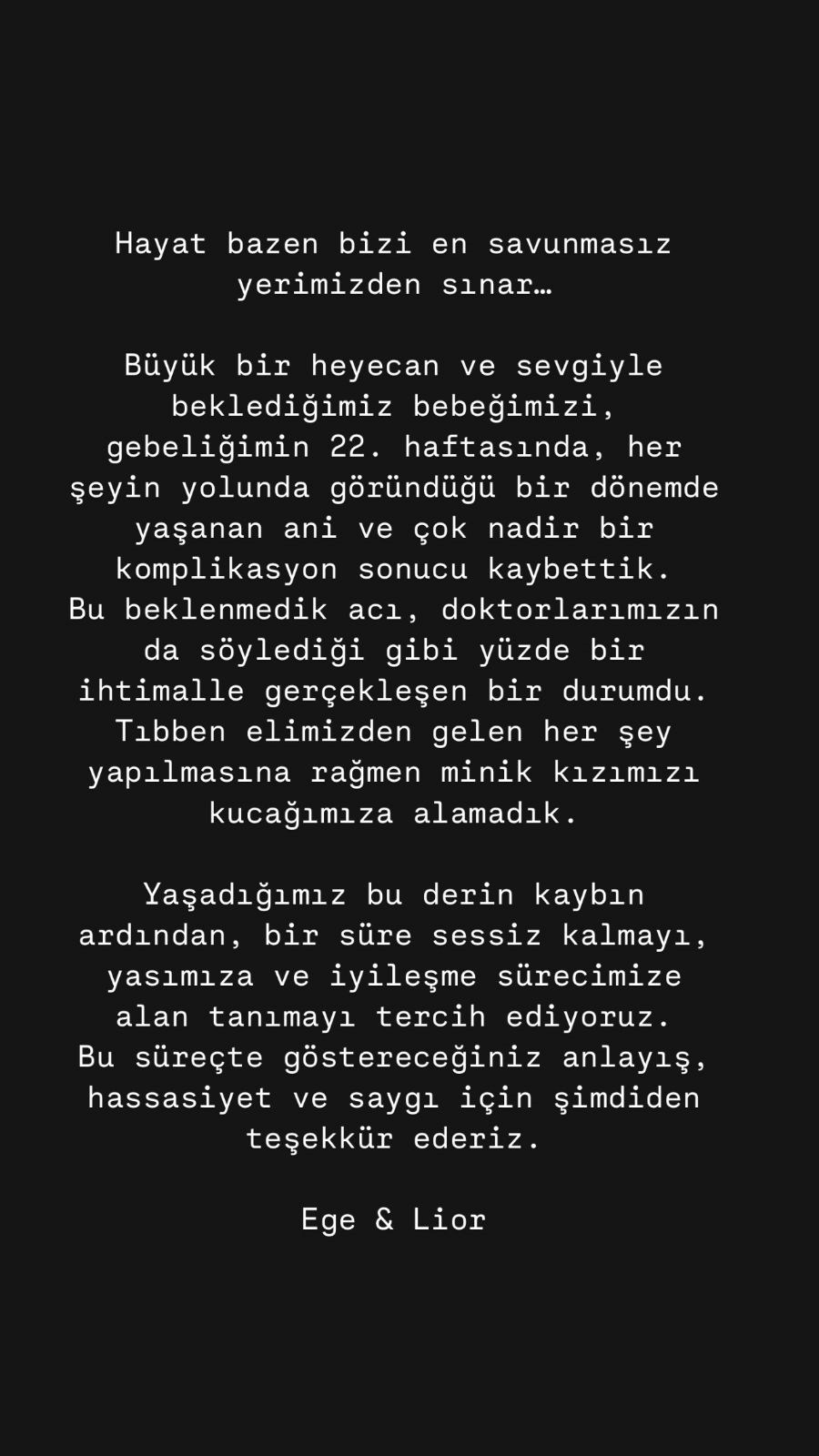 Ege Kökenli’den üzen haber: Bebeğimizi kaybettik
