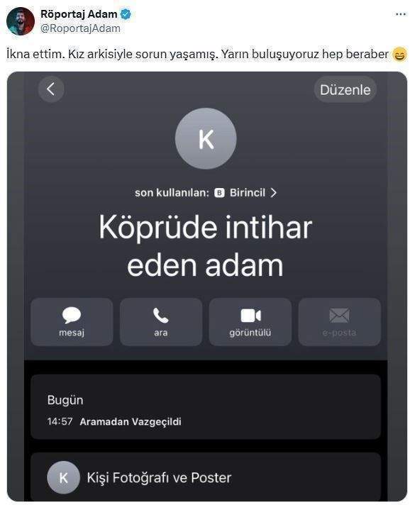 Köprüde intihara kalkışan genci Röportaj Adam (Mahsun Karaca) durdurdu
