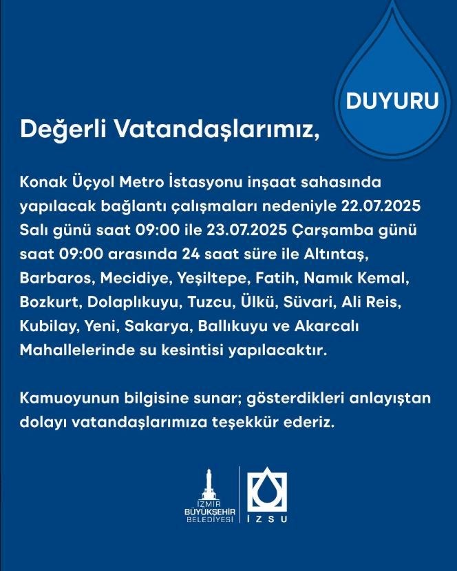 İzmir Konak’ta sular ne zaman gelecek? İZSU su kesintisi programı