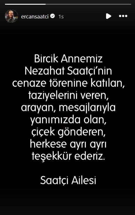 Ercan Saatçi’den annesinin vefatı sonrası teşekkür paylaşımı