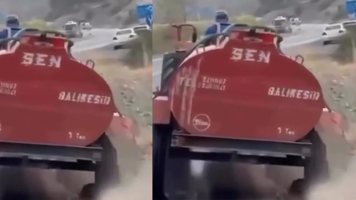 Patlayan tekerleğiyle alevlere müdahale etti! Herkes yangında çekilen bu görüntüyü konuşuyor!