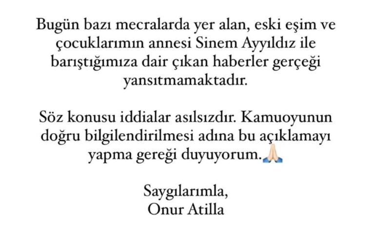 Rüştü Onur Atilla ile eski eşi Sinem Ayyıldız barıştı mı? Açıklama geldi